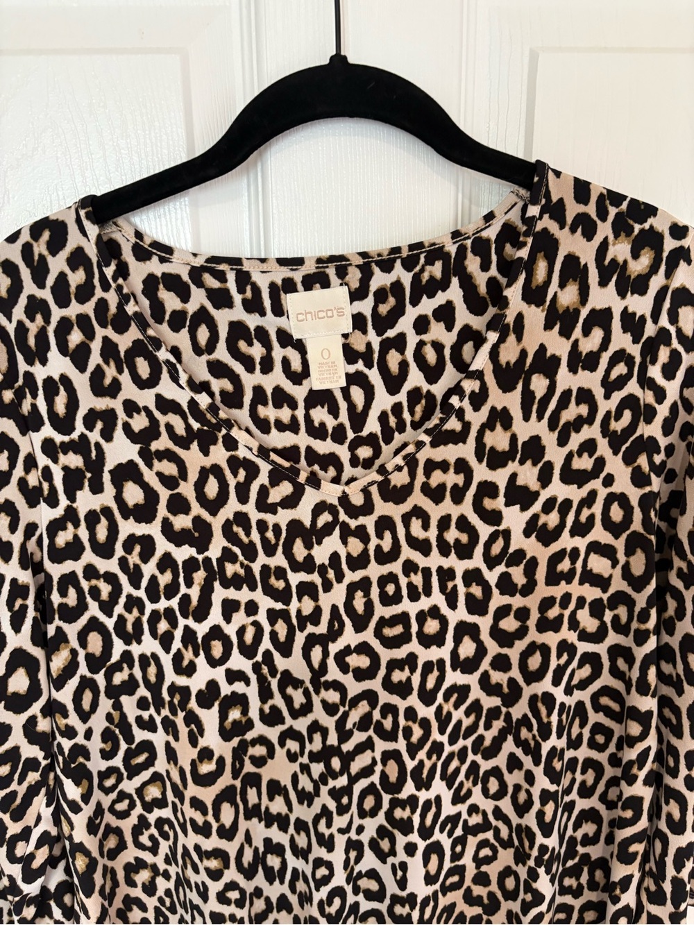 Chico's Leopard Print Scoop Neck Long Sleeve Top - Beige & Black - Picture 3 of 6